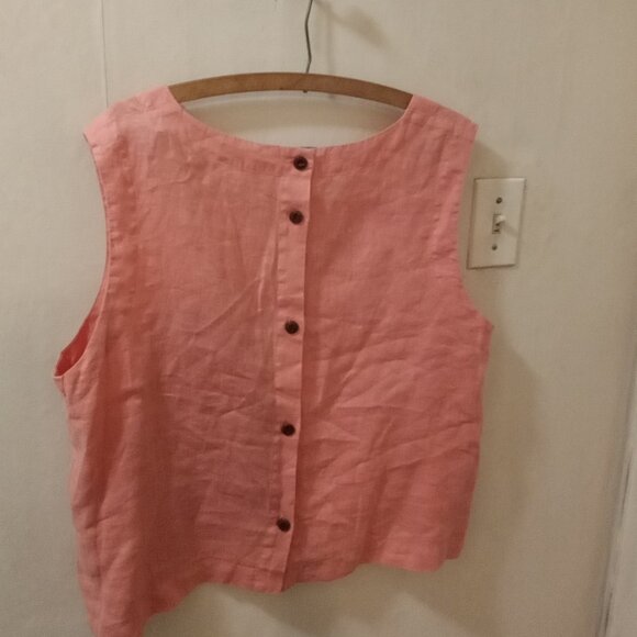 POETRY Sz 14 salmon peachy Linen top boxy sleeveless buttons in back - Picture 2 of 5